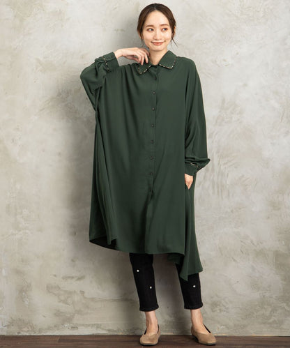 【web限定】【大きいサイズ】 15号(3L) MAT FASHION ヒョウ柄パイピングコードシャツワンピース - マインドウインド公式オンラインストア